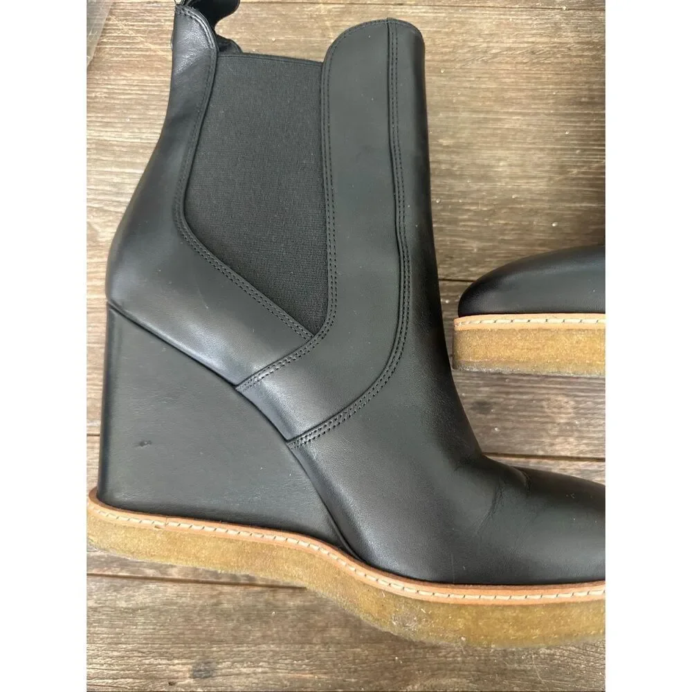 Veronica Beard Wedge Chelsea Ankle Boots Black Leather Women’s US 9.5